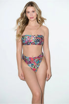 Capri Ruched Bandeau Bikini Set Red Confetti - PLAYALUXE