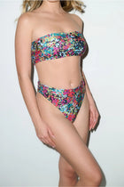 Capri Ruched Bandeau Bikini Set Red Confetti - PLAYALUXE