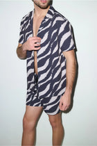 Saint Tropez Cabana Shirt Black Wave - PLAYALUXE