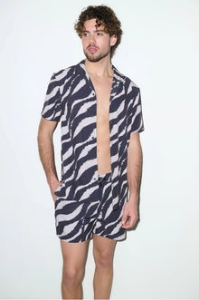 Saint Tropez Cabana Shirt Black Wave - PLAYALUXE