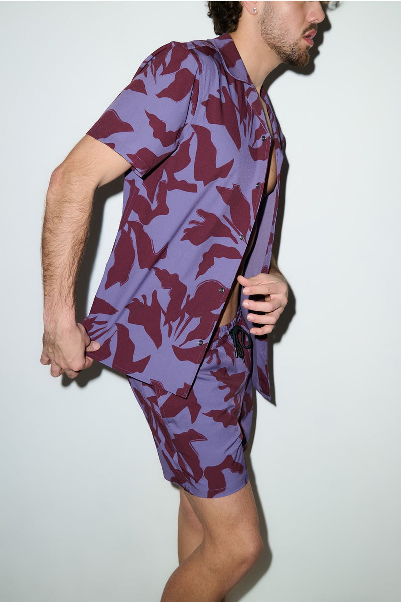 Saint Tropez Cabana Shirt Burgundy Lilac - PLAYALUXE