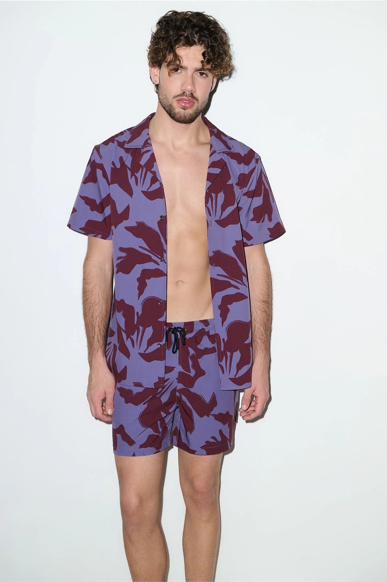 Saint Tropez Cabana Shirt Burgundy Lilac - PLAYALUXE