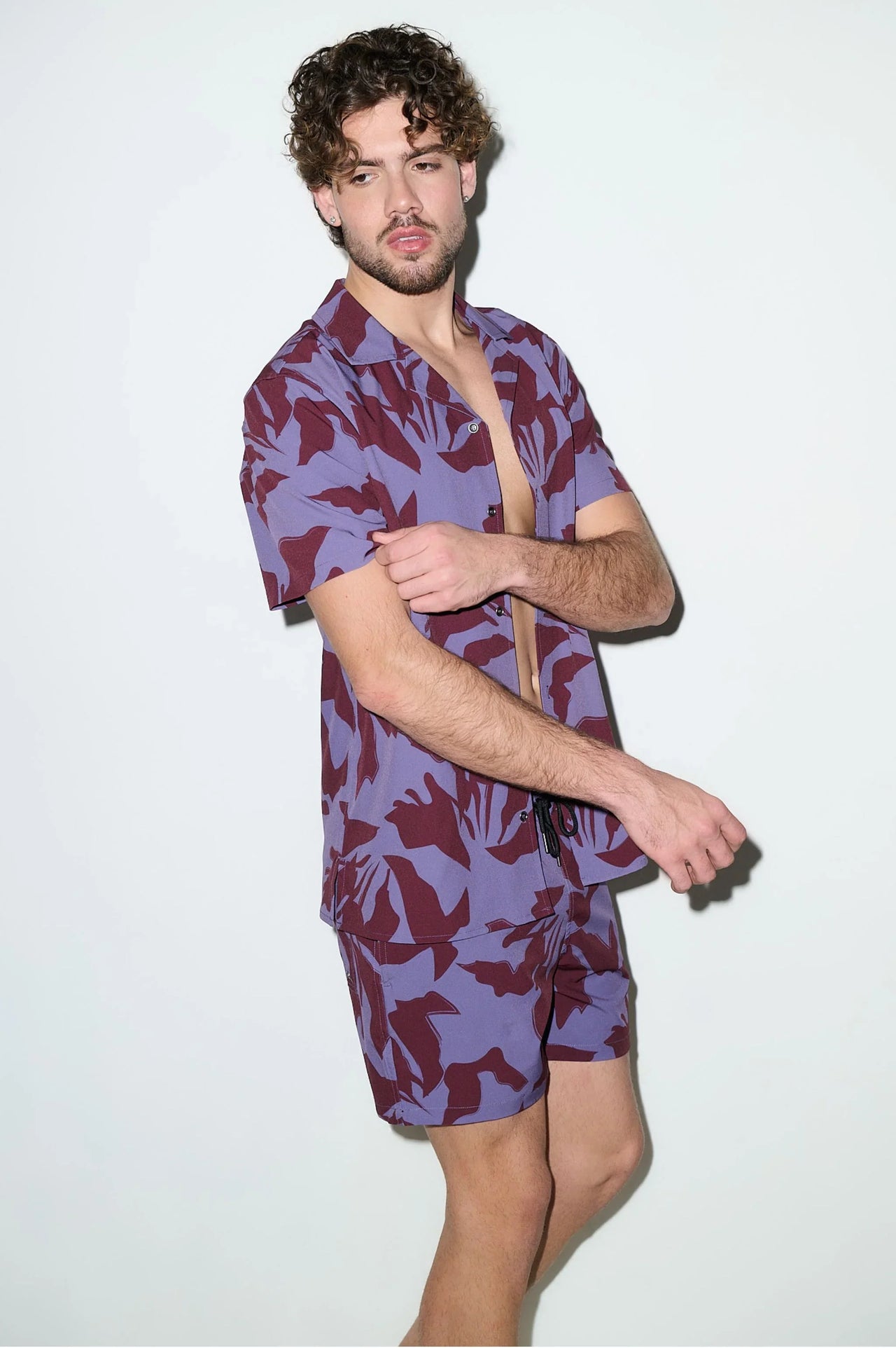 Saint Tropez Cabana Shirt Burgundy Lilac - PLAYALUXE