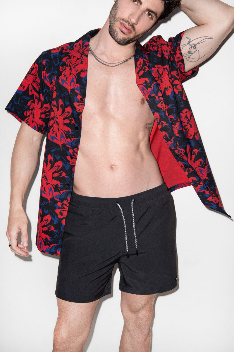 Saint Tropez Red Vintage Floral Cabana Shirt - PLAYALUXE