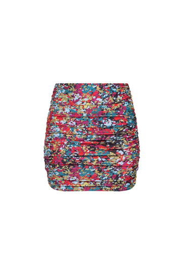 Rio Ruched Mini Skirt Red Confetti Floral - PLAYALUXE
