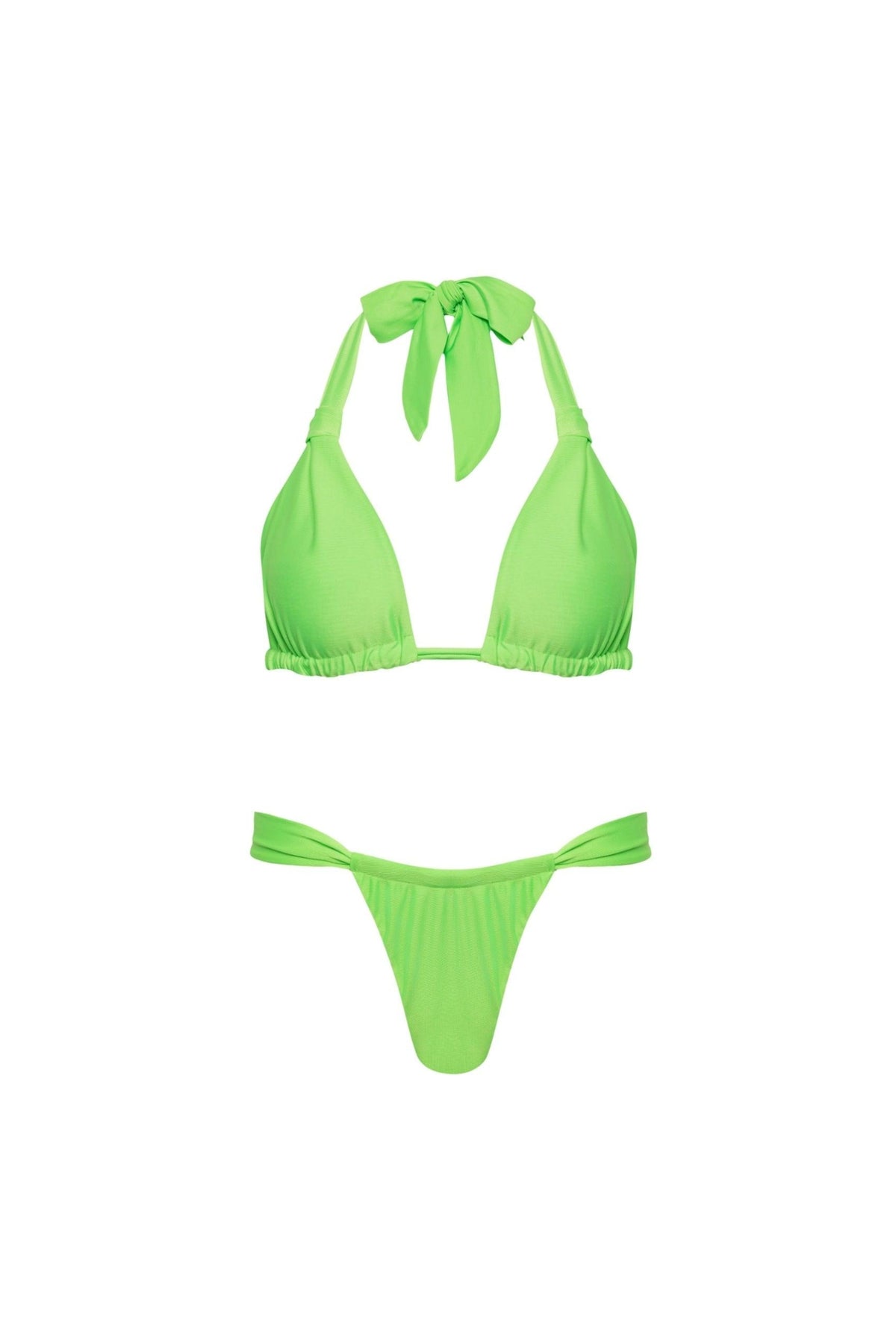 Santorini Ruched Knot Triangle Bikini Set – Neon Green