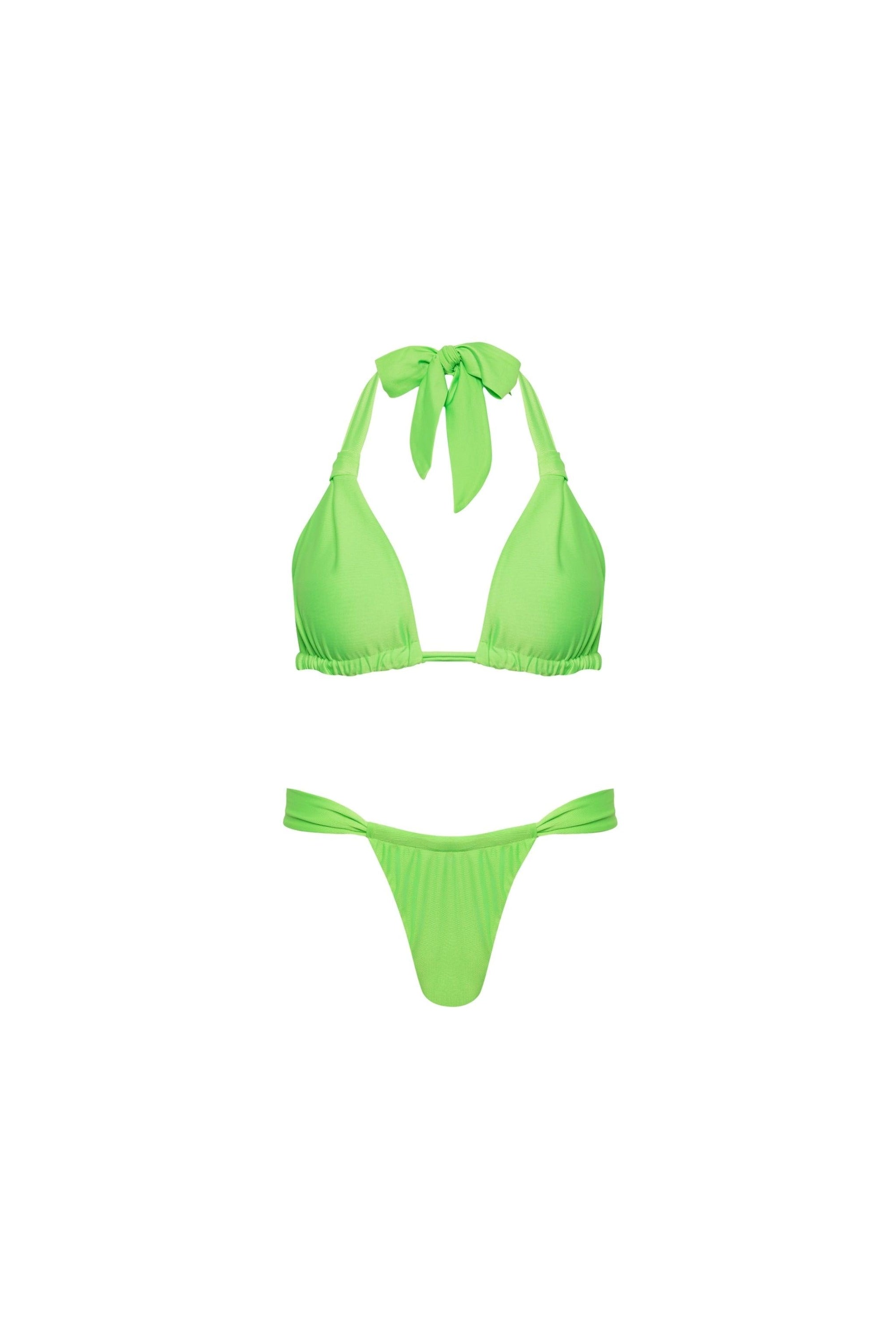 Santorini Ruched Triangle Bikini Set Neon Green