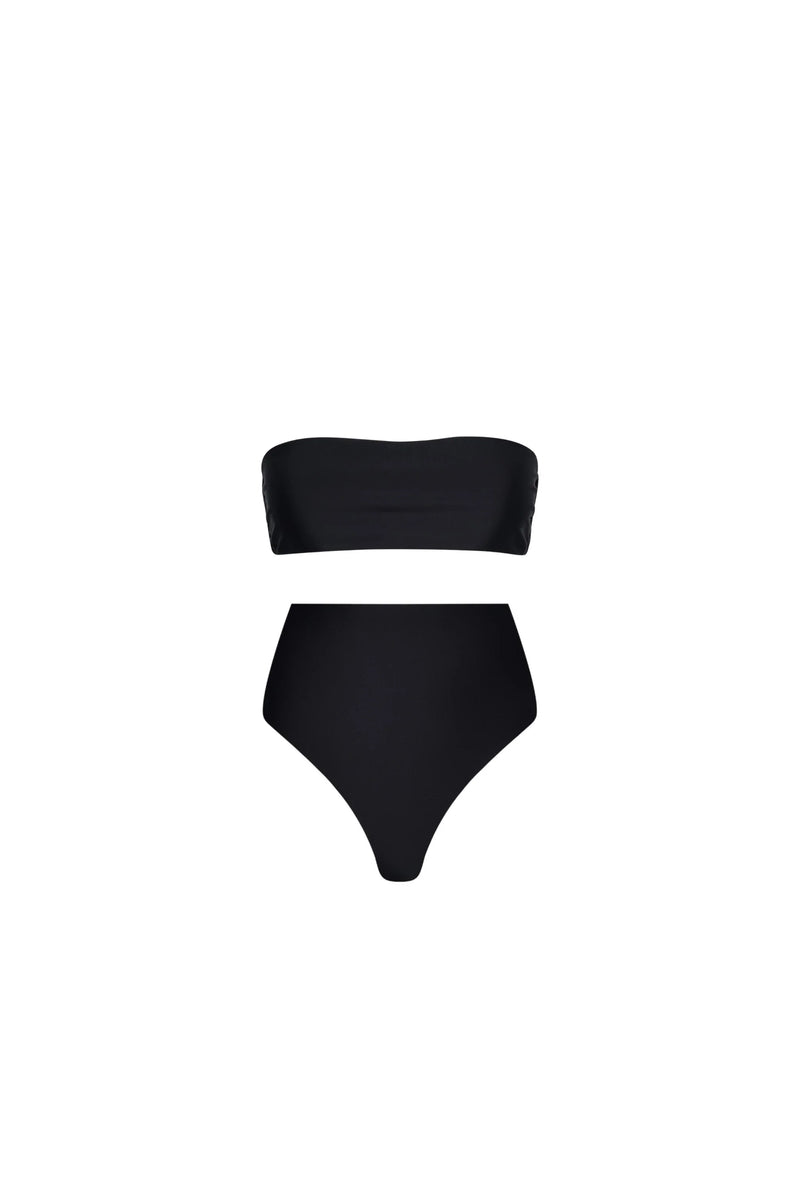 Strapless High Waist Bikini Set Black - PLAYALUXE