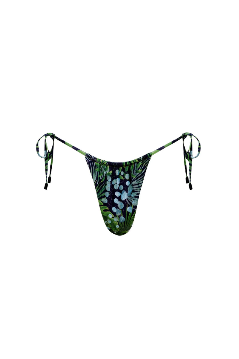 Waikiki Side Tie Bikini Bottom Green Palm - PLAYALUXE