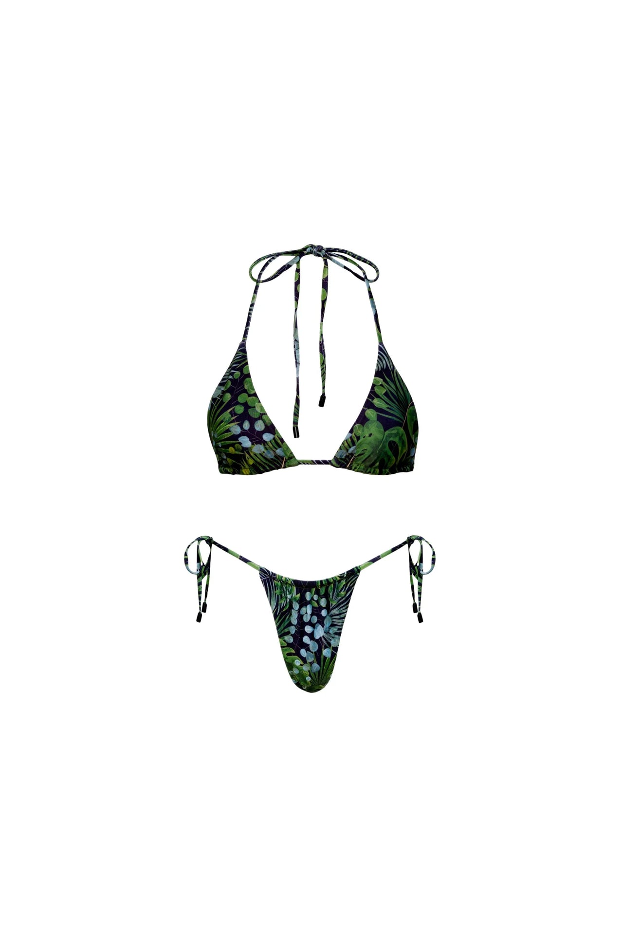 Waikiki Triangle String Bikini Set Green Palm - PLAYALUXE