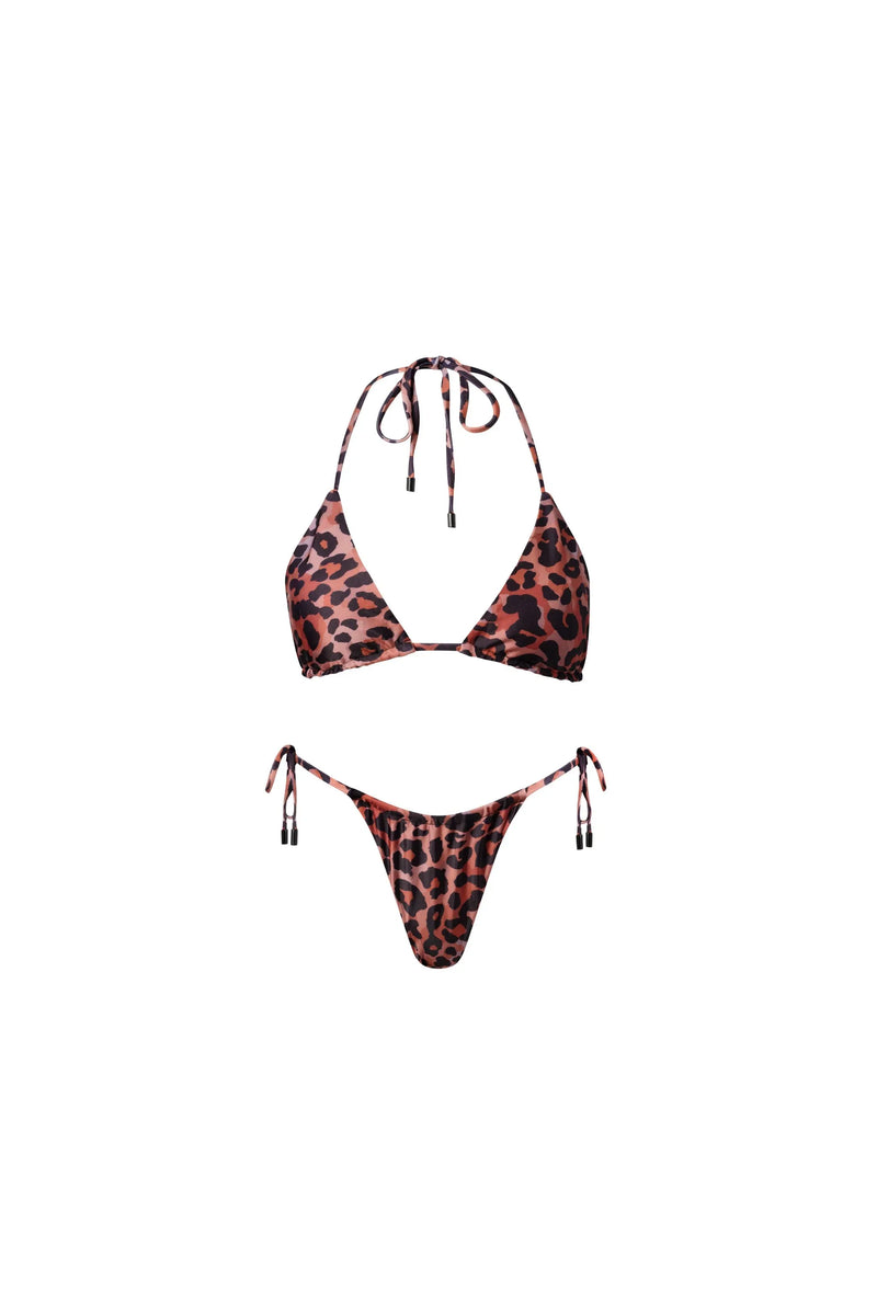 Waikiki Triangle String Bikini Set Leopard