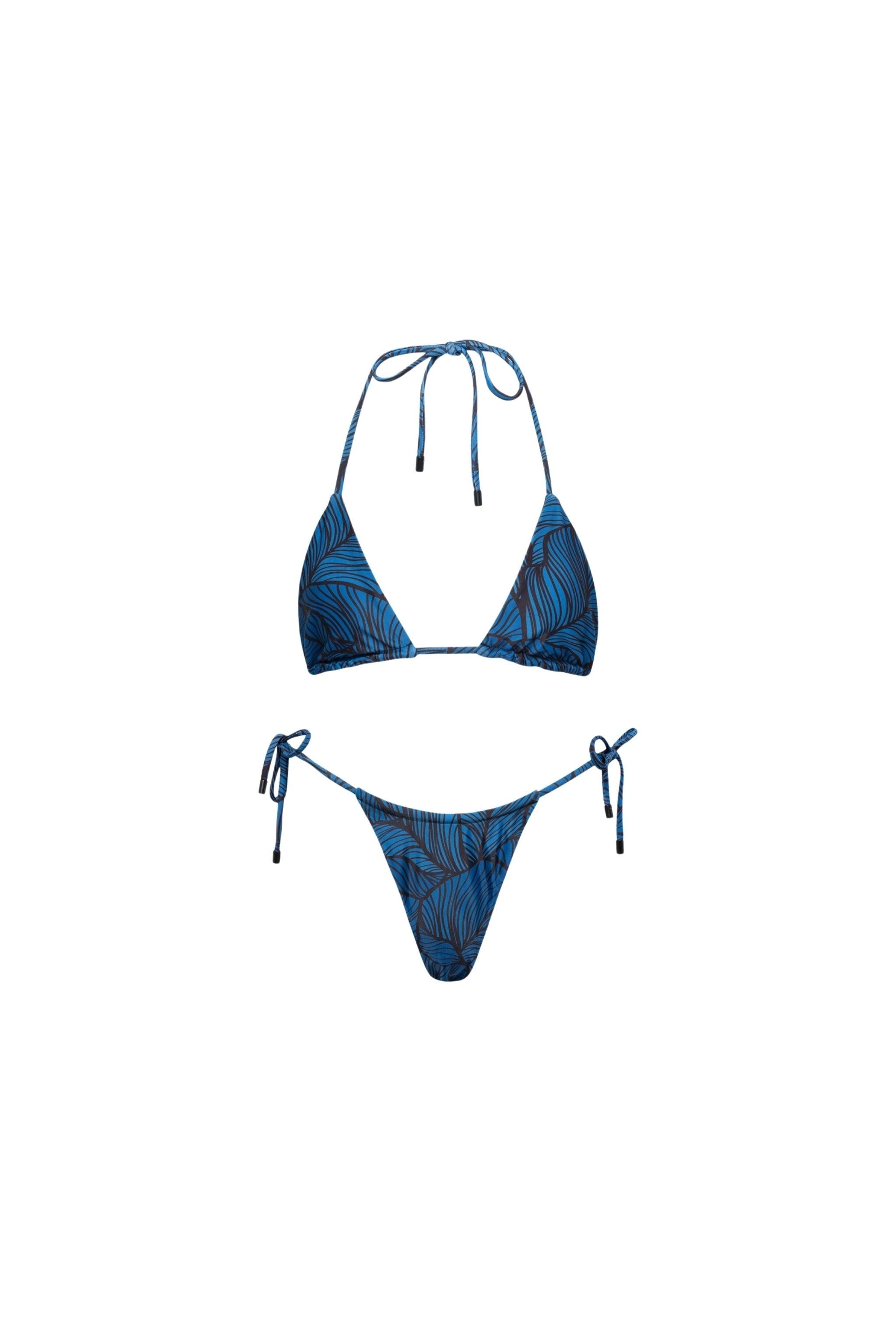 Blue Leaf Triangle String Bikini Set