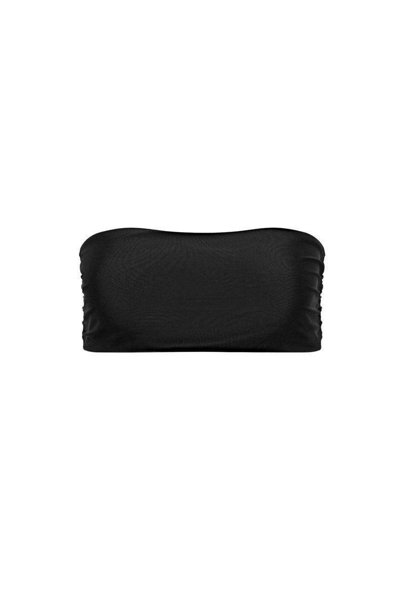 Capri Ruched Bandeau Bikini Top Black - PLAYALUXE