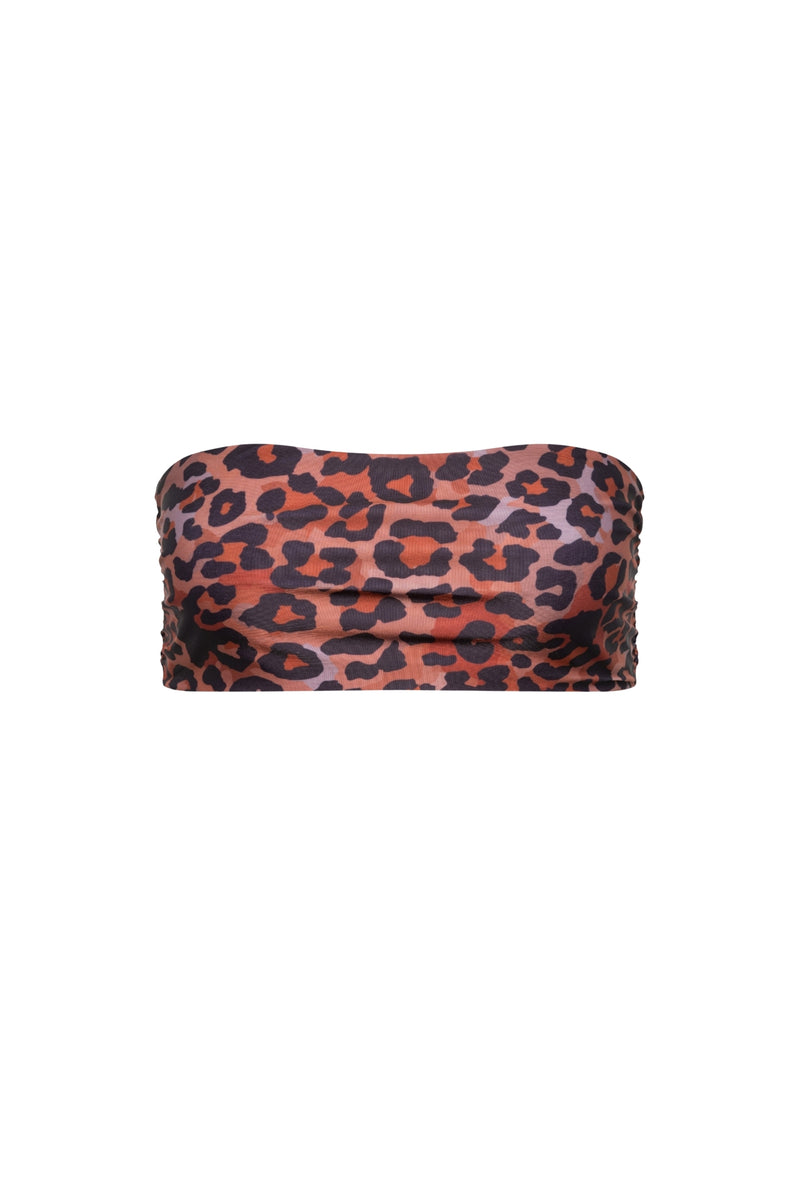 Capri Ruched Bandeau Bikini Top Leopard - PLAYALUXE