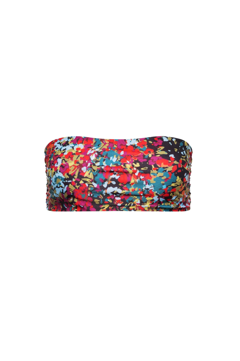 Capri Ruched Bandeau Bikini Top Red Confetti - PLAYALUXE