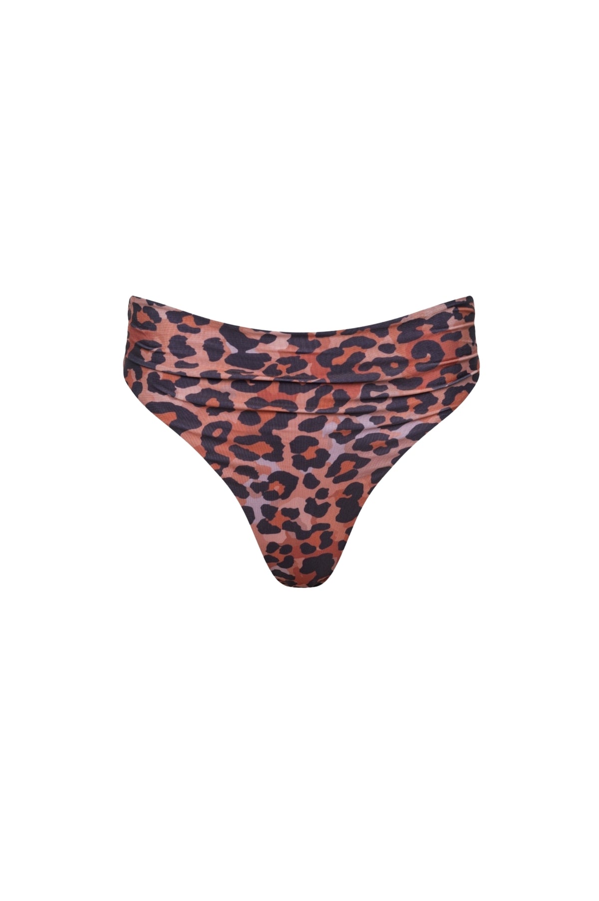 Capri Ruched High Waist Thong Bikini Bottom – Leopard
