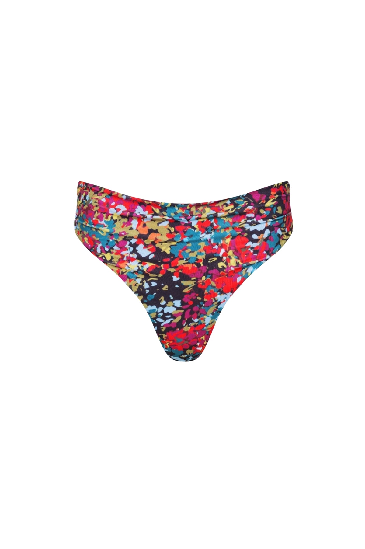 Capri Ruched High Waist Thong Bikini Bottom – Confetti