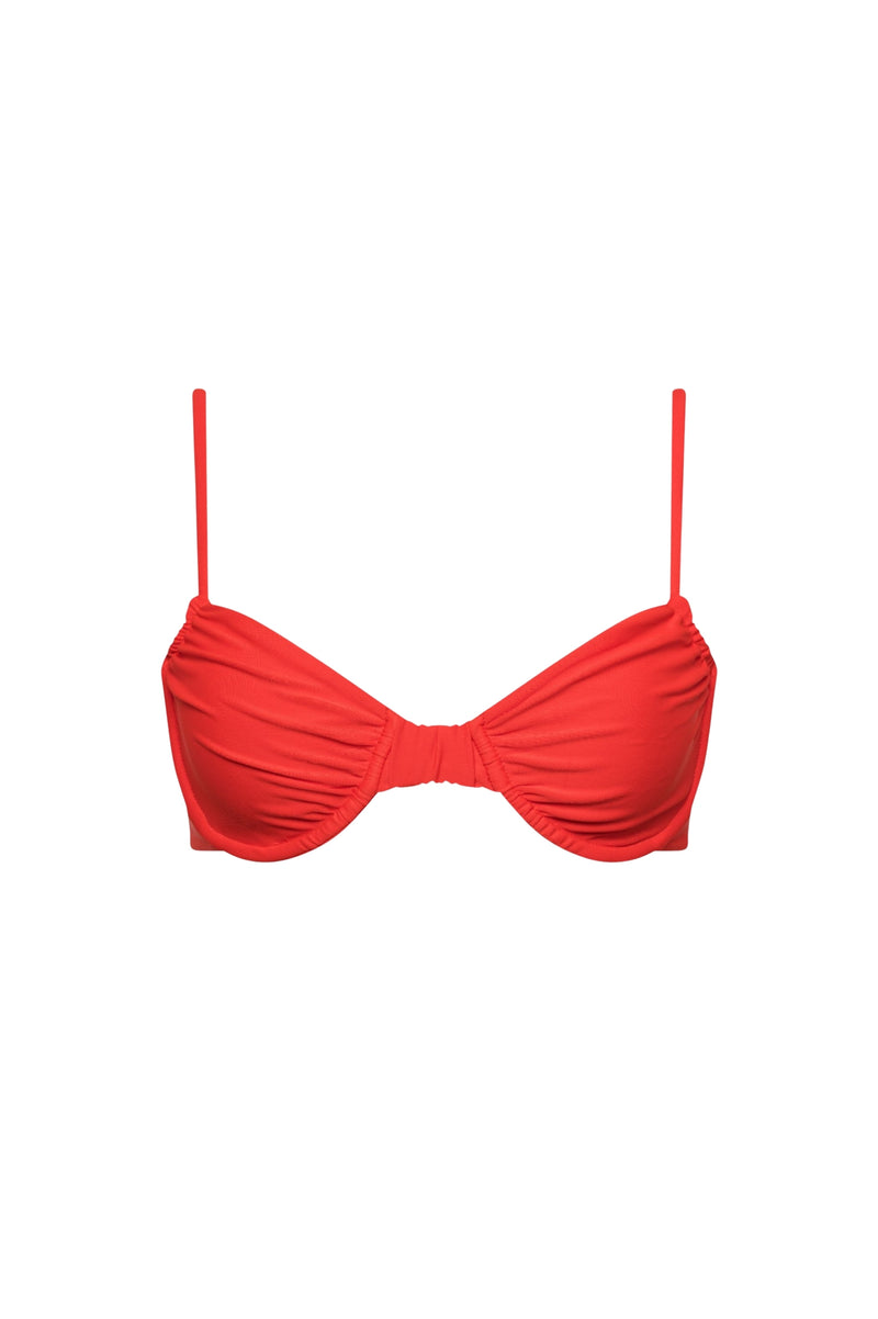 Capri Ruched Underwire Bikini Top Red - PLAYALUXE