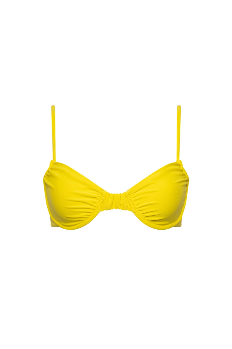 Capri Ruched Underwire Bikini Top Yellow - PLAYALUXE