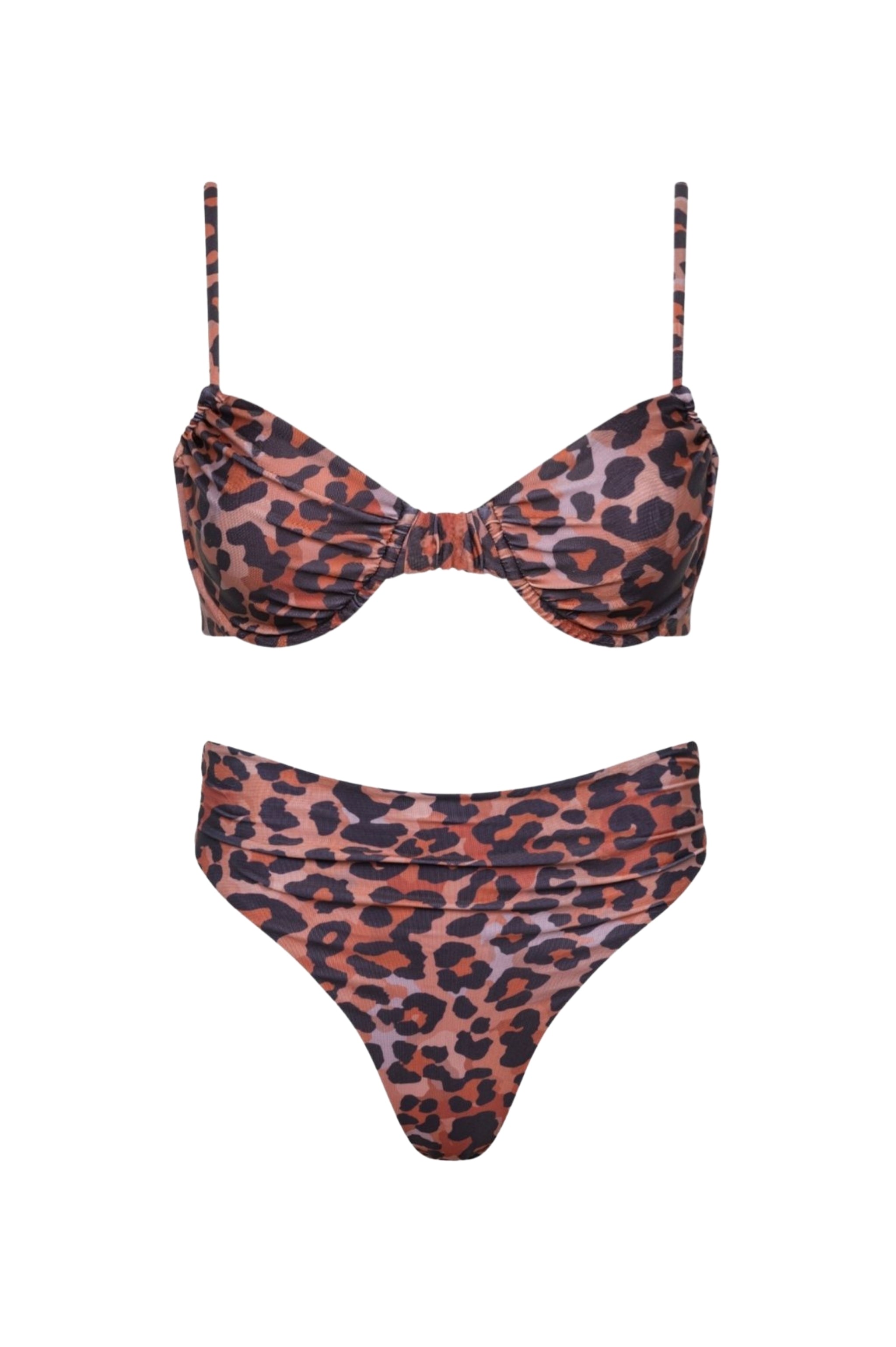 Leopard print underwire bikini set on a white background