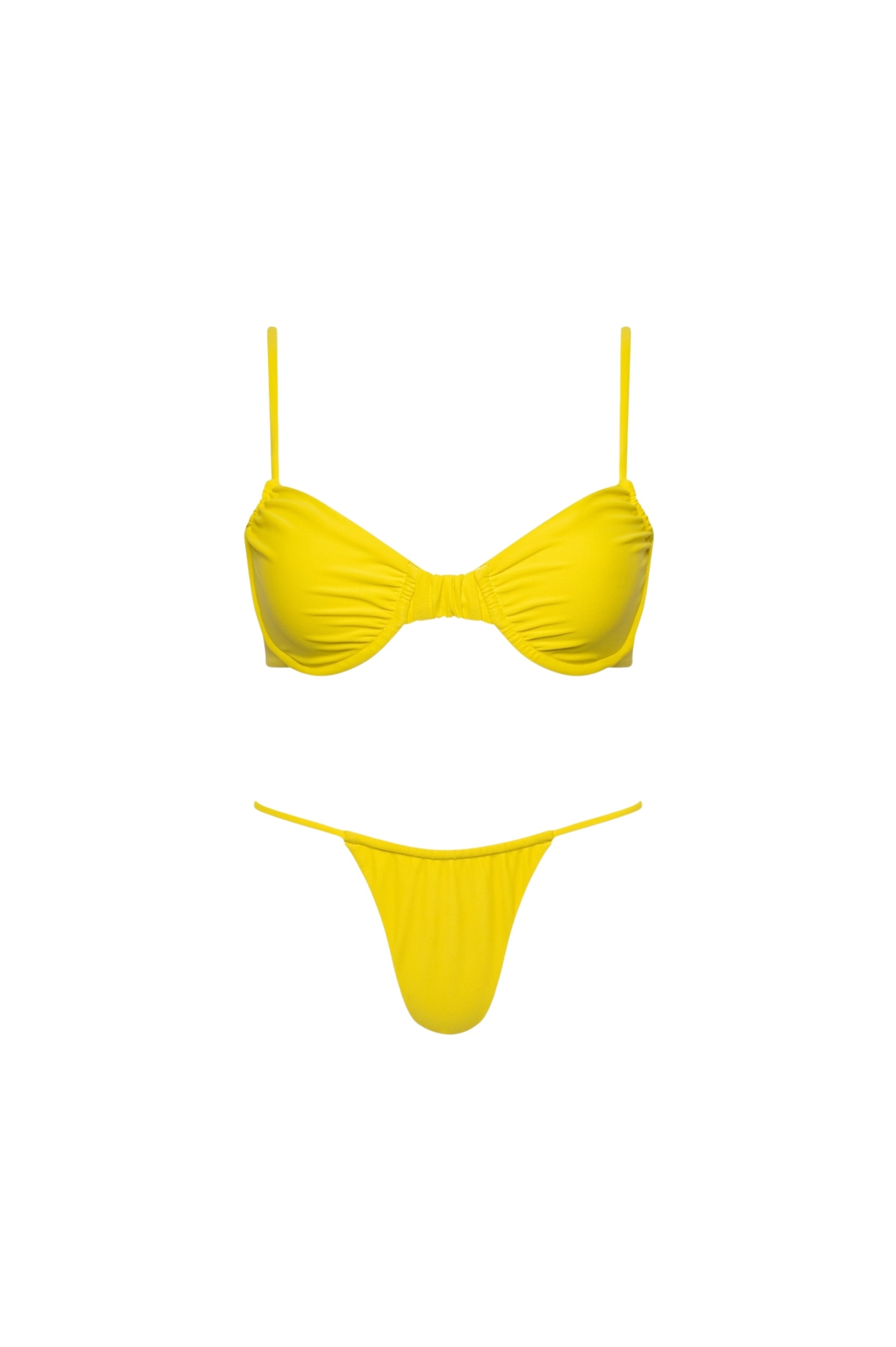 Capri Ruched Underwire String Bikini Set Yellow - PLAYALUXE