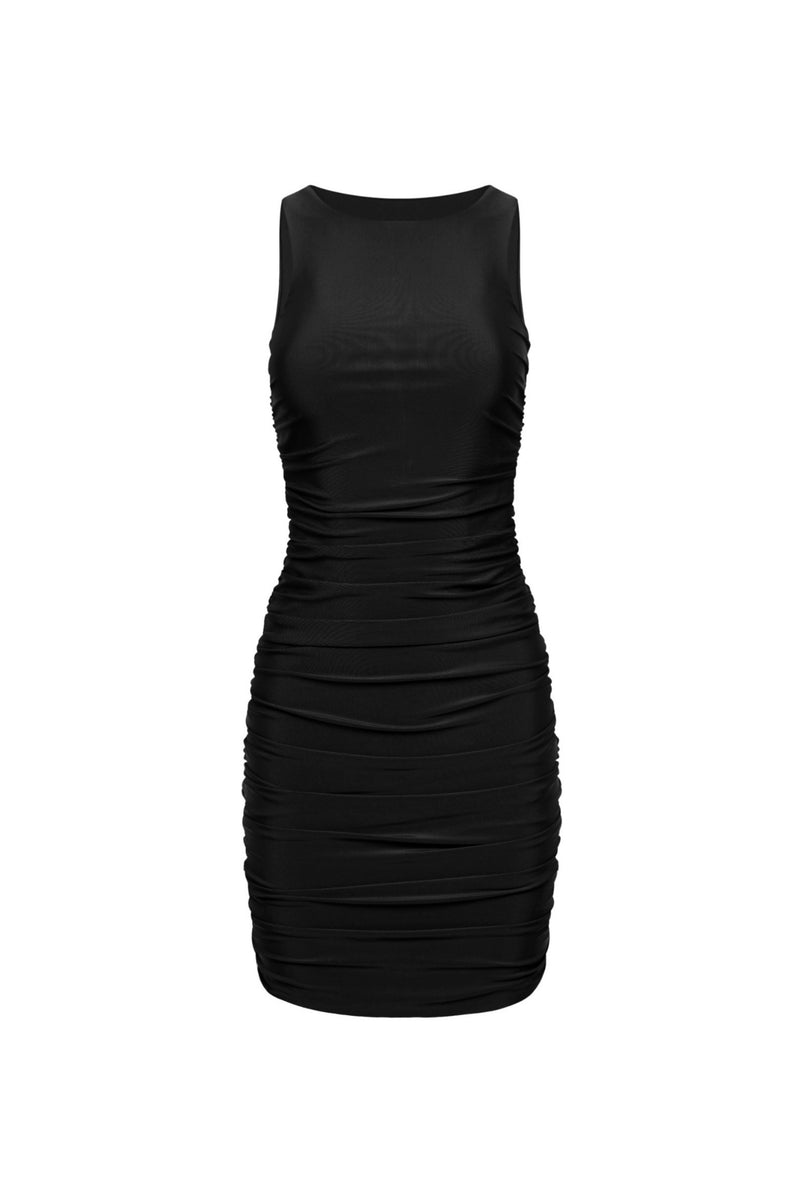 Ibiza Ruched Mini Dress Black - PLAYALUXE