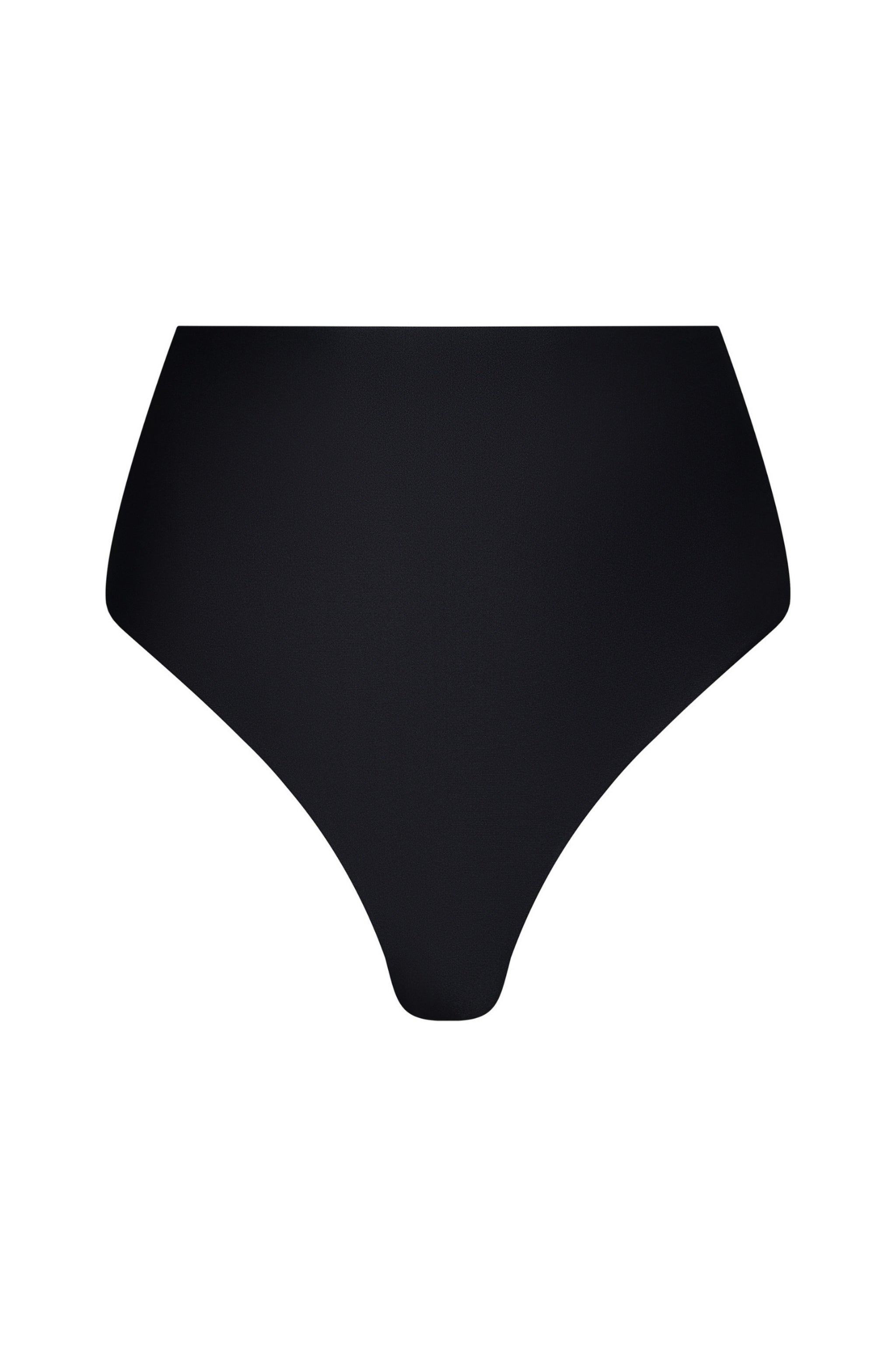 Black high-waisted bikini bottom on a white background