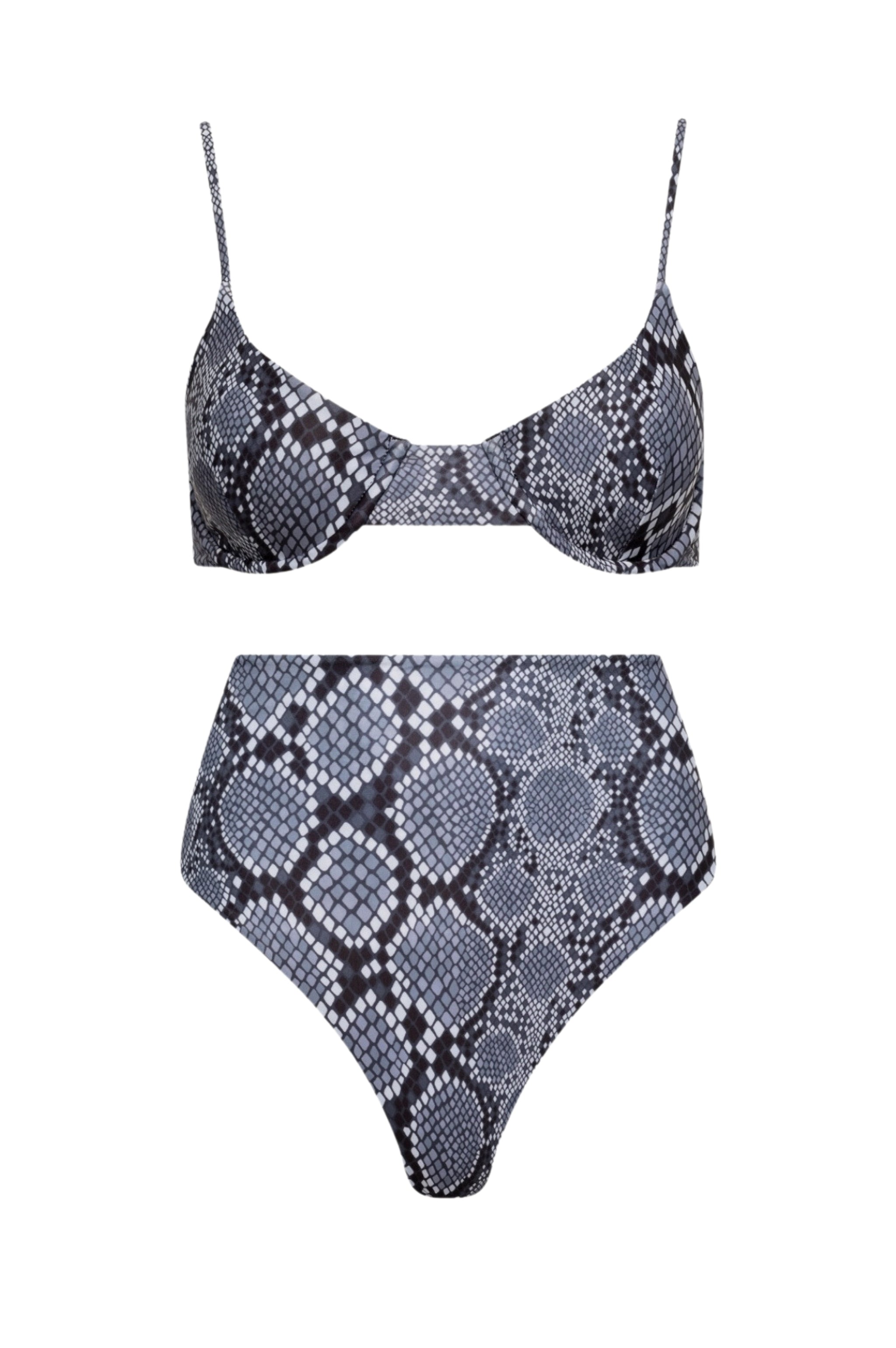 Snakeskin patterned high-waist bikini set
