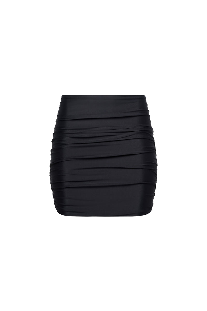 Rio Ruched Mini Skirt Black - PLAYALUXE