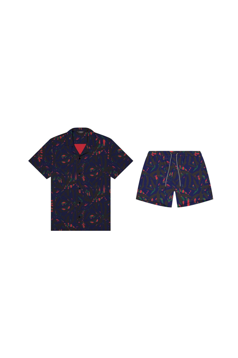 Saint Tropez Cabana Set Navy Palm - PLAYALUXE