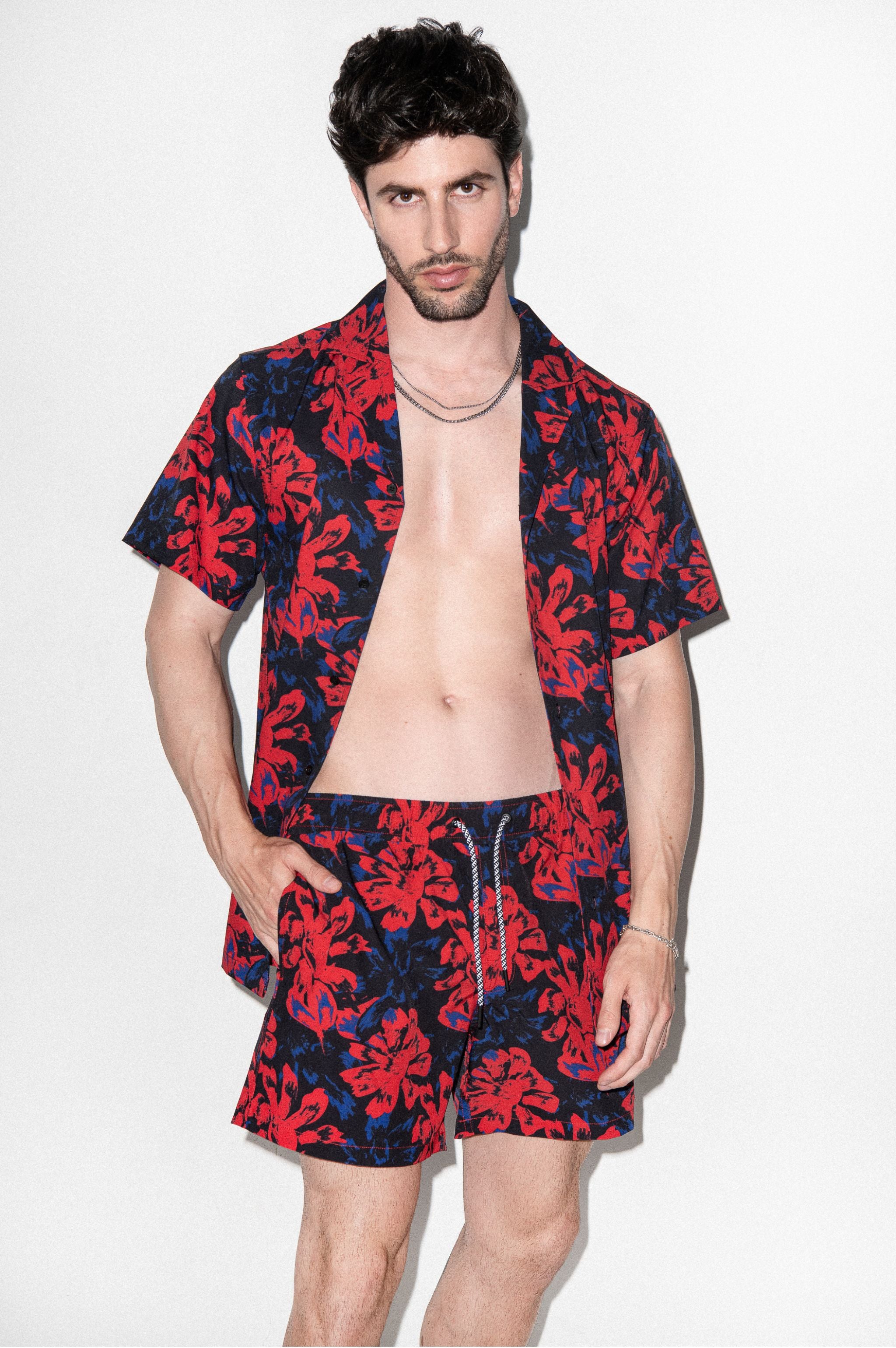 Saint Tropez Red Vintage Floral Cabana Set - PLAYALUXE