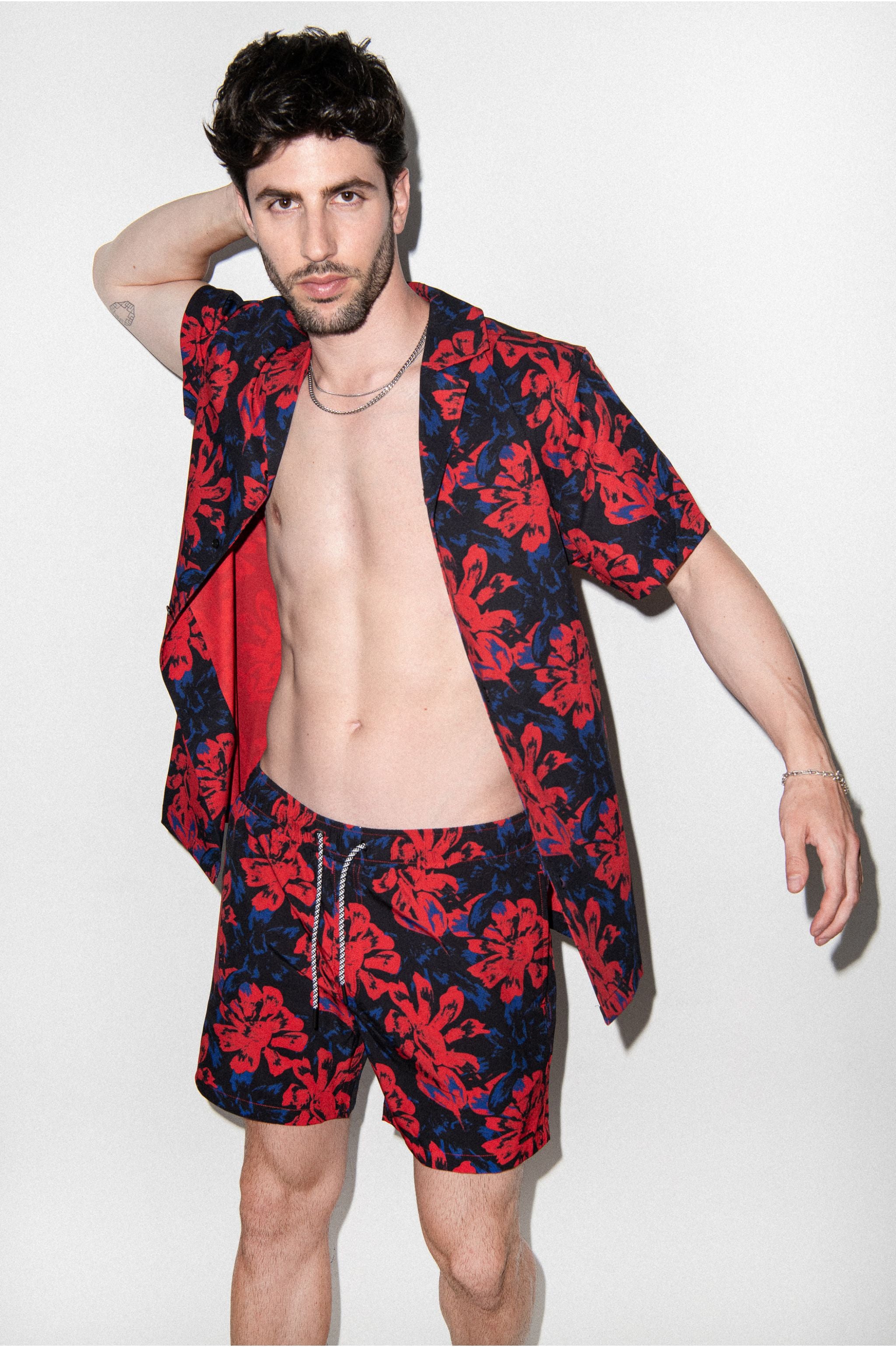 Saint Tropez Red Vintage Floral Cabana Set - PLAYALUXE