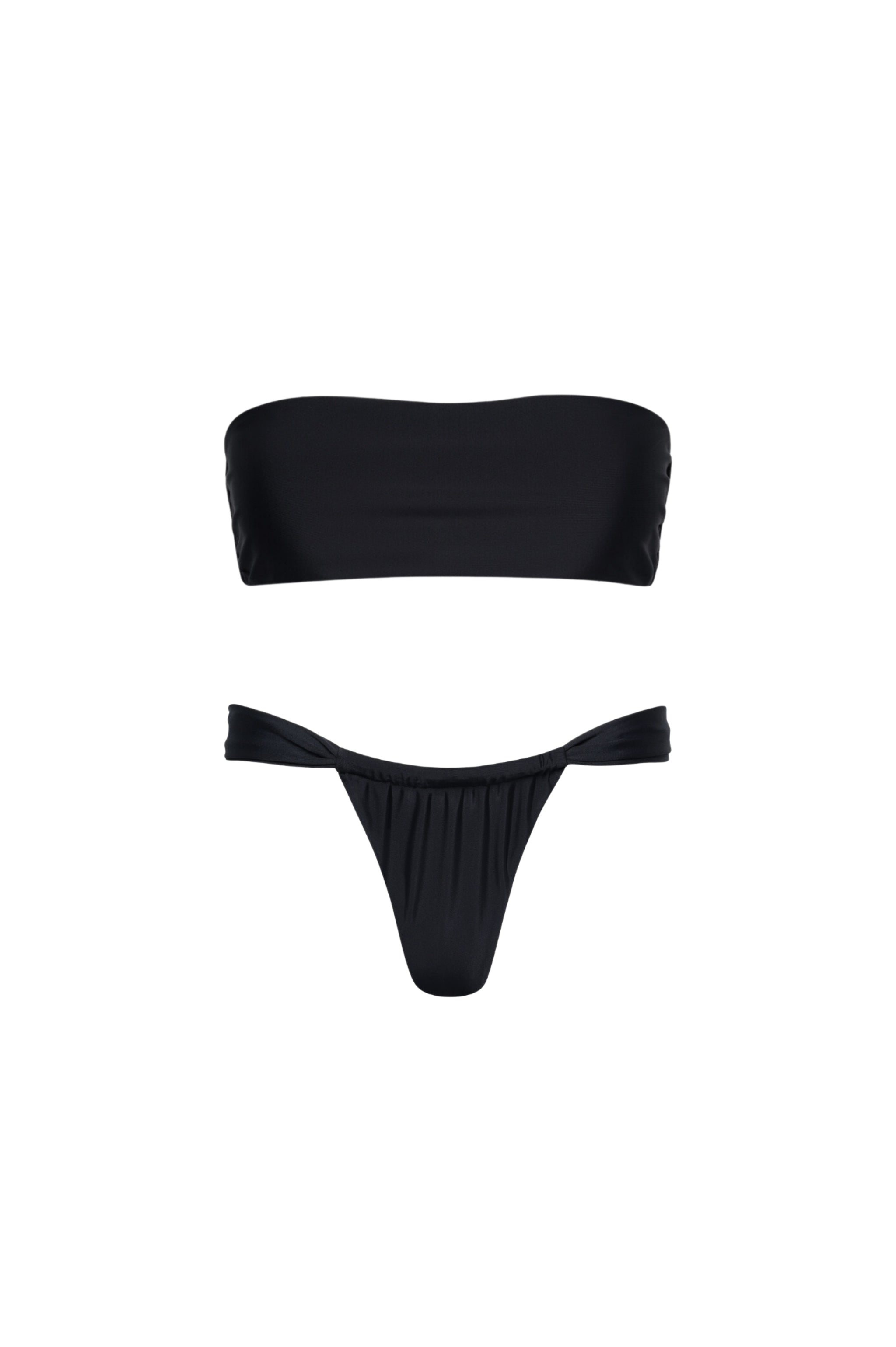 Santorini Ruched Thong Bikini Set Black - PLAYALUXE