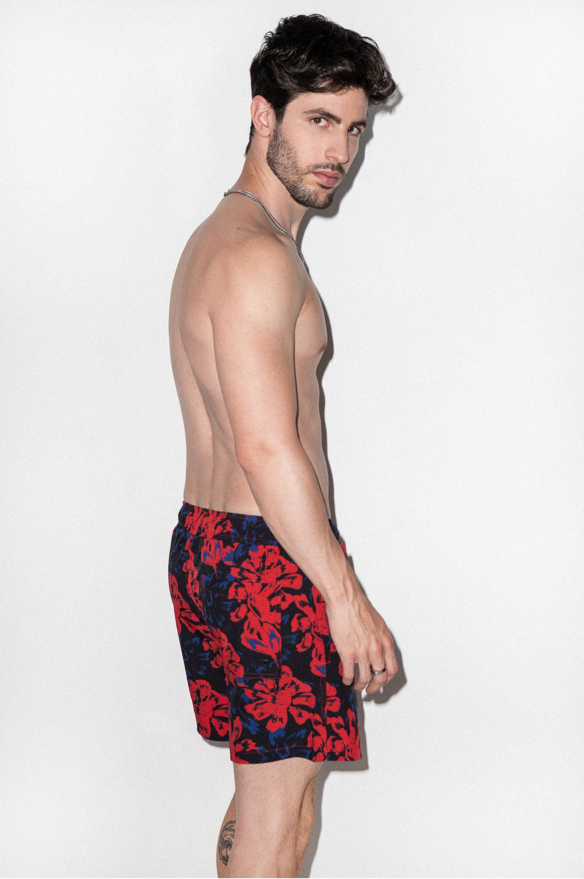 Tulum 5-Inch Swim Trunk Red Vintage Floral - PLAYALUXE