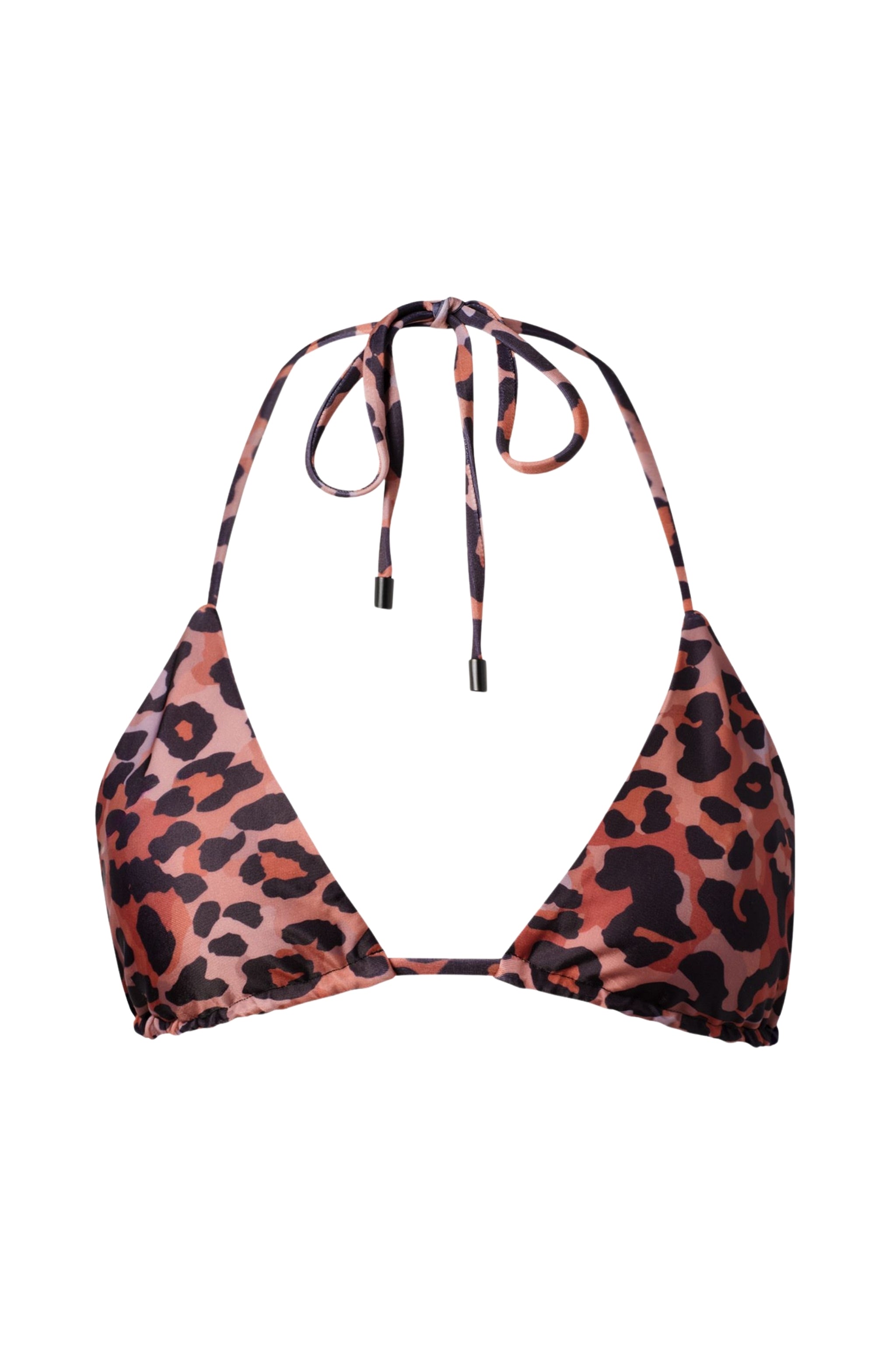 Leopard print bikini top on a white background