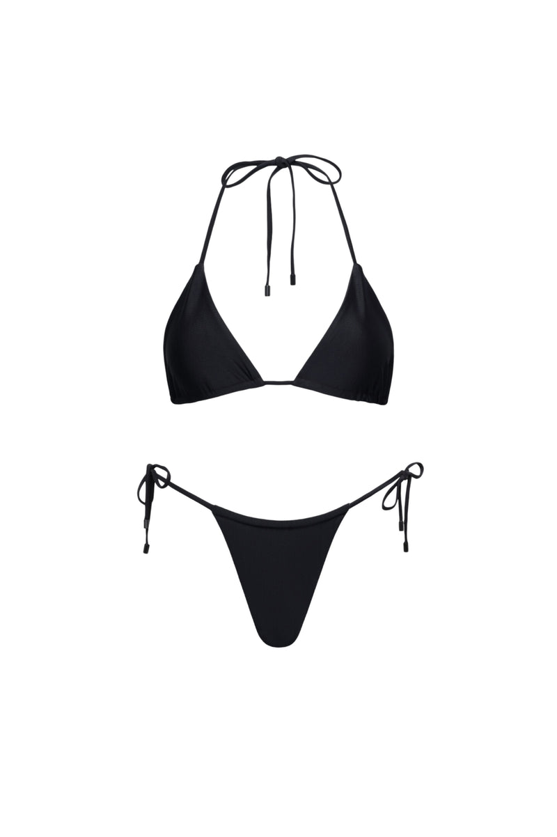 Waikiki Triangle String Bikini Set Black - PLAYALUXE