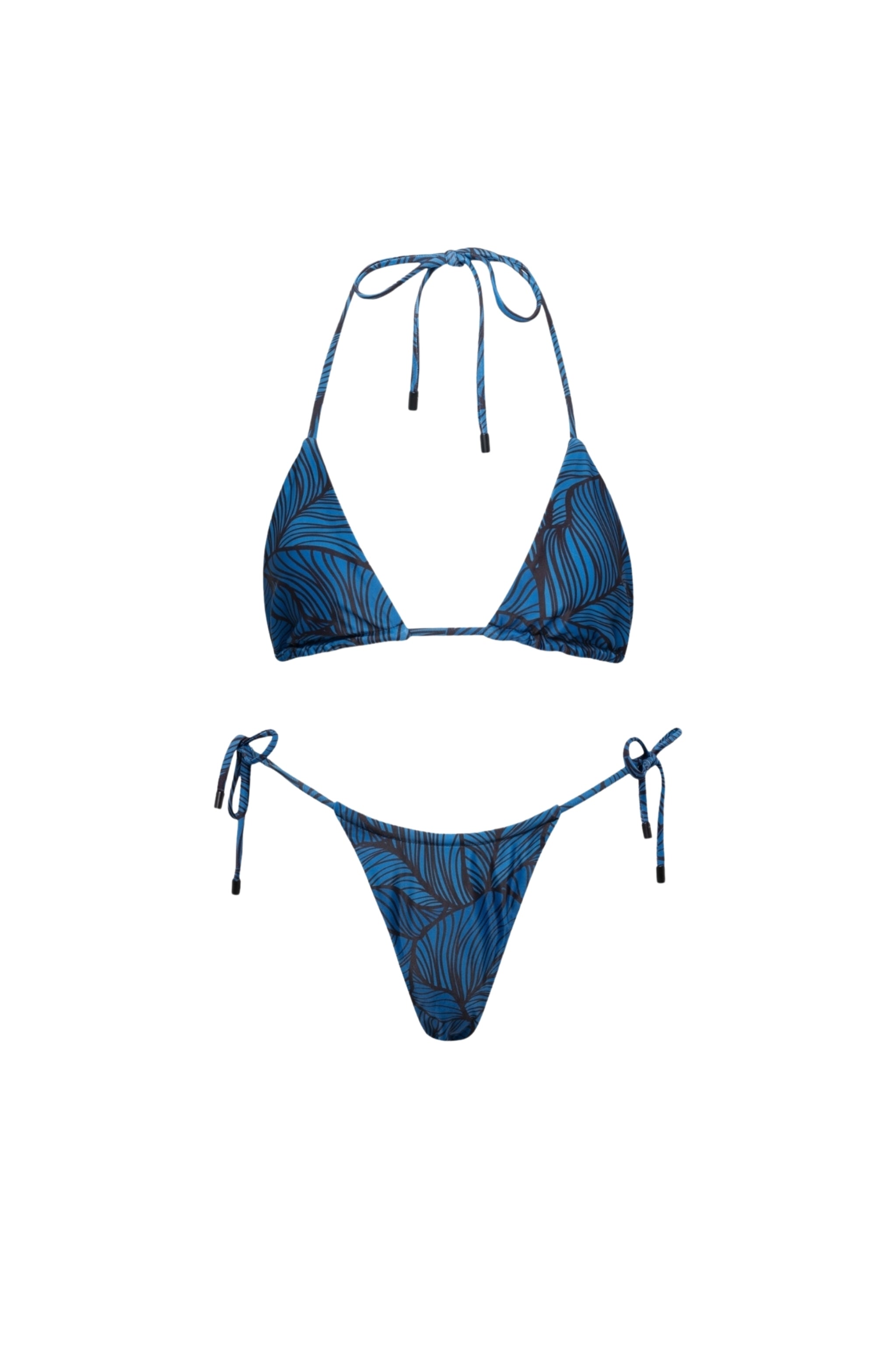 Waikiki Triangle String Bikini Set Blue Leaf - PLAYALUXE