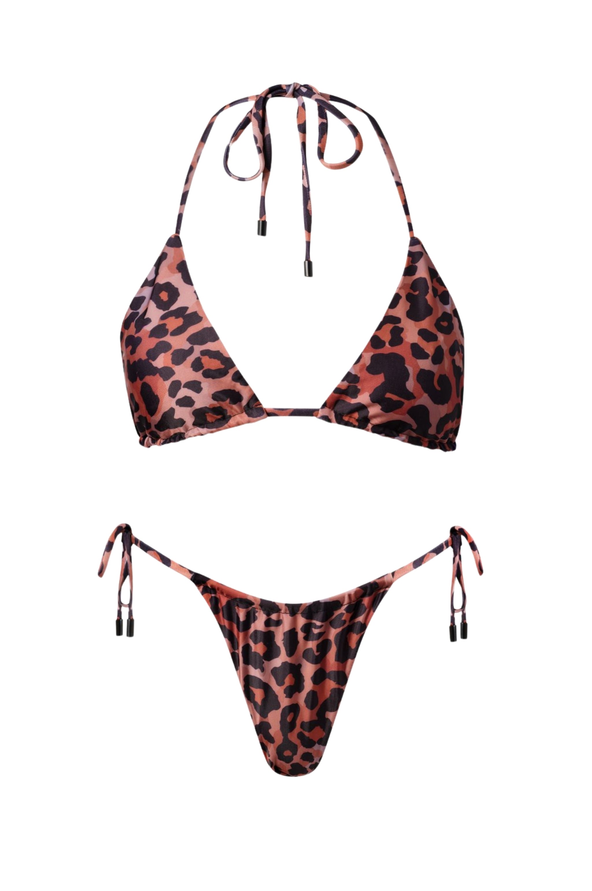 Leopard print bikini set on a white background